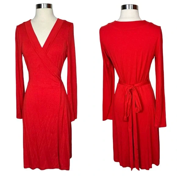 Banana Republic | Dresses | Banana Republic Red Wrap Surplice Jersey Knit  Stretchy Long Sleeve Midi Dress S | Poshmark
